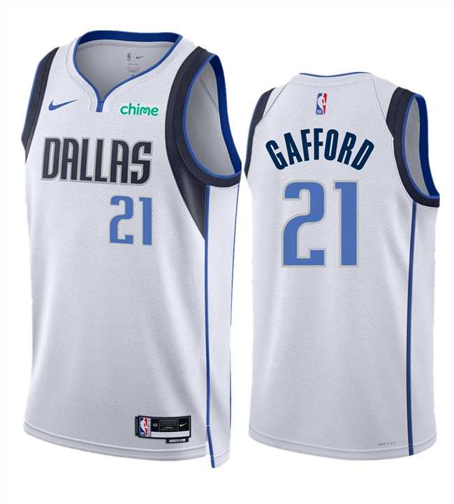 Mens Dallas Mavericks #21 Daniel Gafford White Association Edition Stitched Basketball Jersey Dzhi